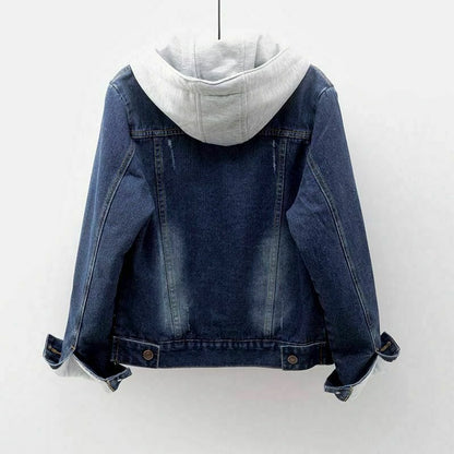 Retro Blue Fur Lined Jean Jacket with Hoodie