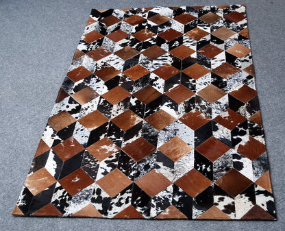 cowhide hair on leather patchwork area rugs