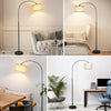 Modern Black Arc Floor Lamp Linen Shade For Living Room
