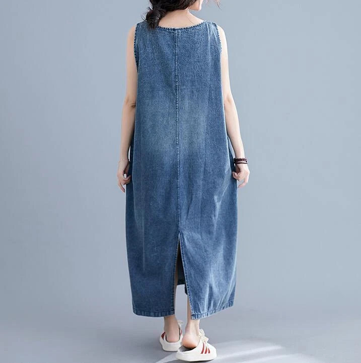 Baggy denim overall dress for women