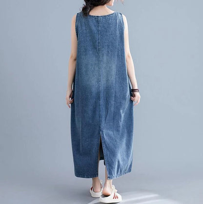 Baggy denim overall dress for women