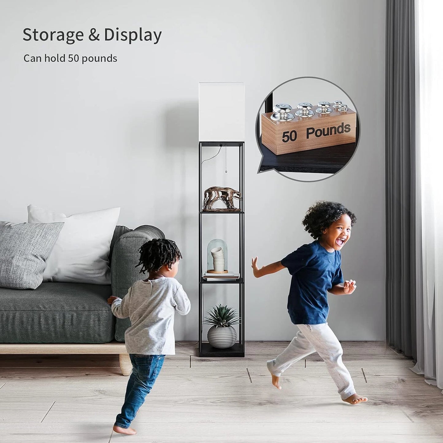 Corner Standing Lamp with Storage for Bedroom & Living Room
