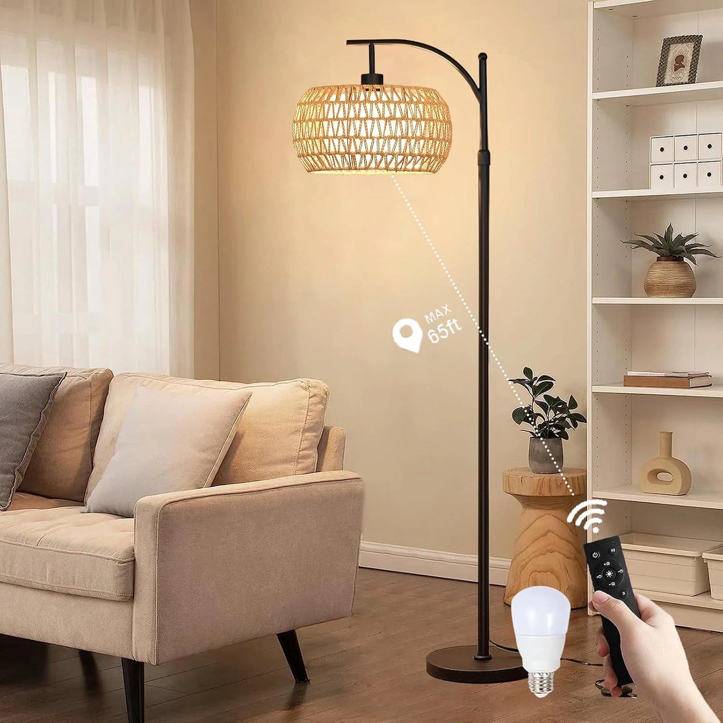 Rattan Arc Floor Standing Lamp for Living Room
