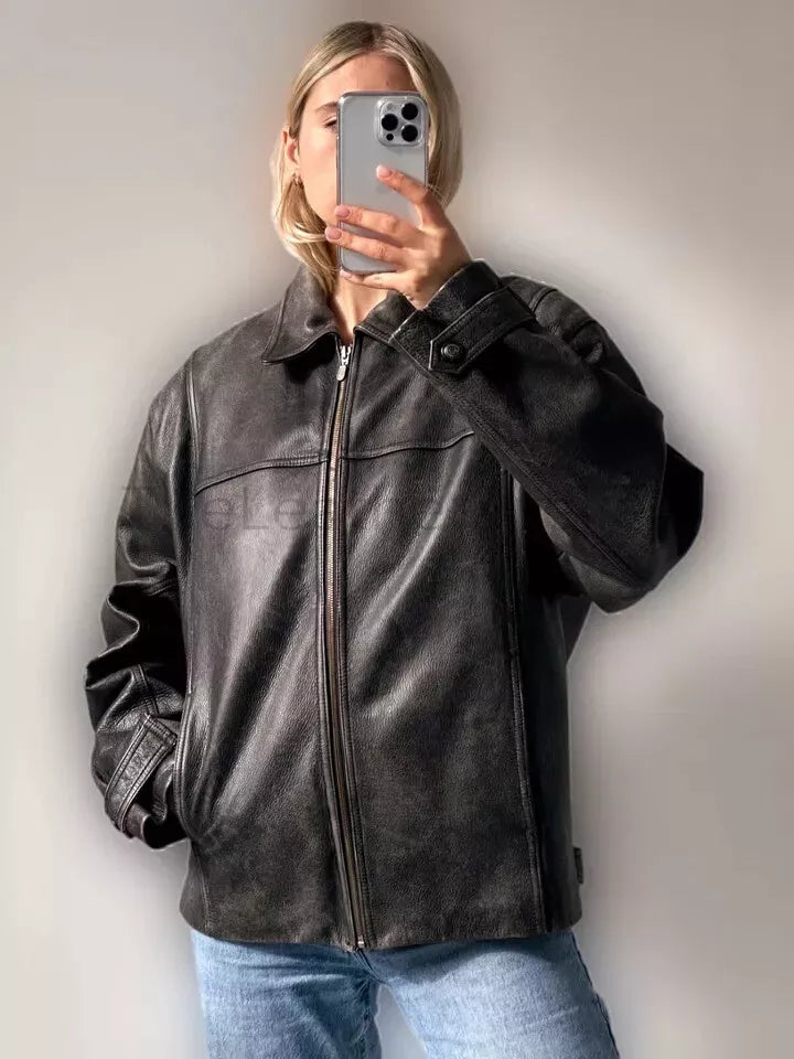 Leather Bomber Oversized Jacket Women