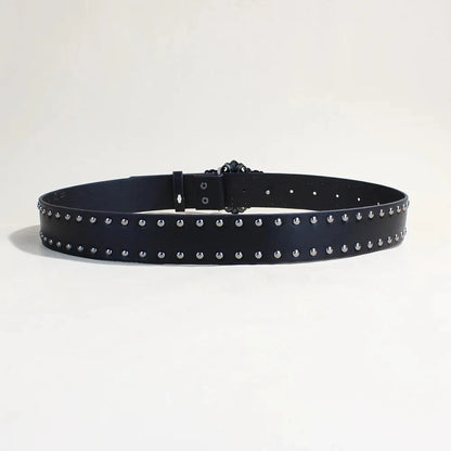 Women's studded black leather belt for jeans