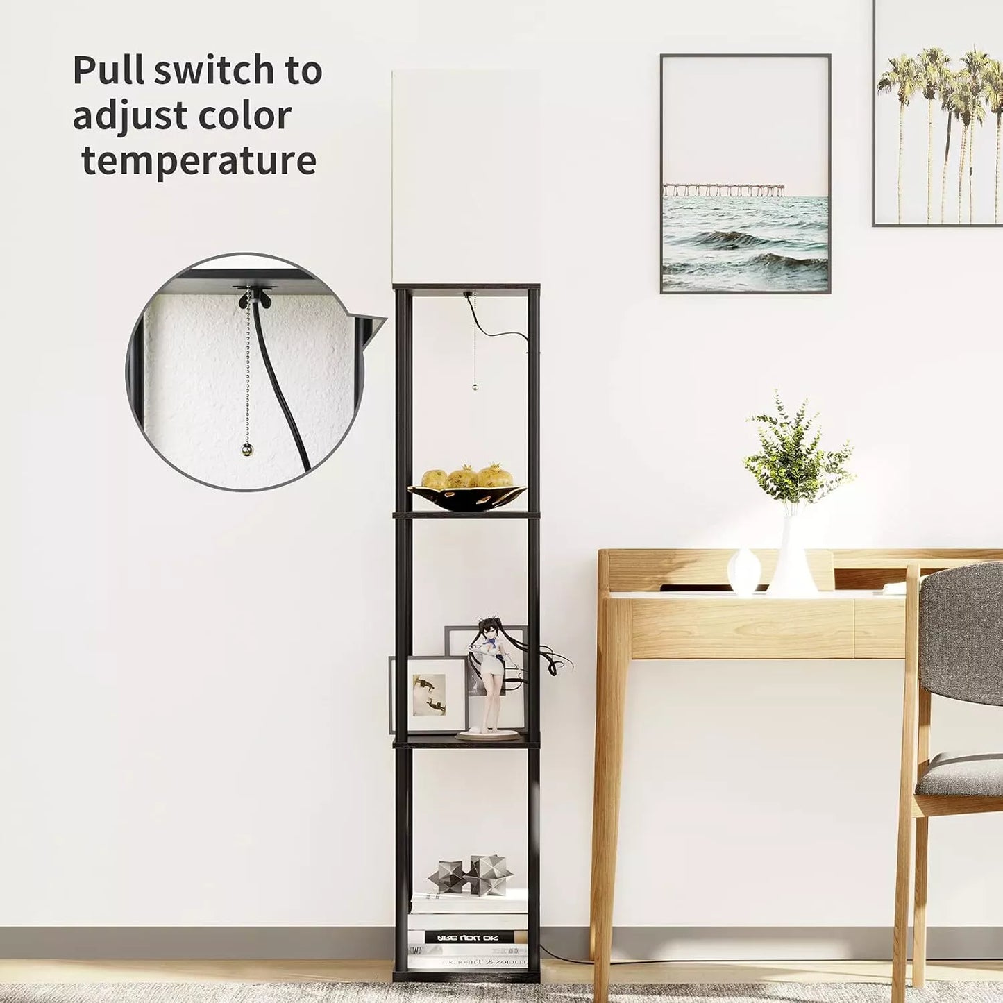 Corner Standing Lamp with Storage for Bedroom & Living Room