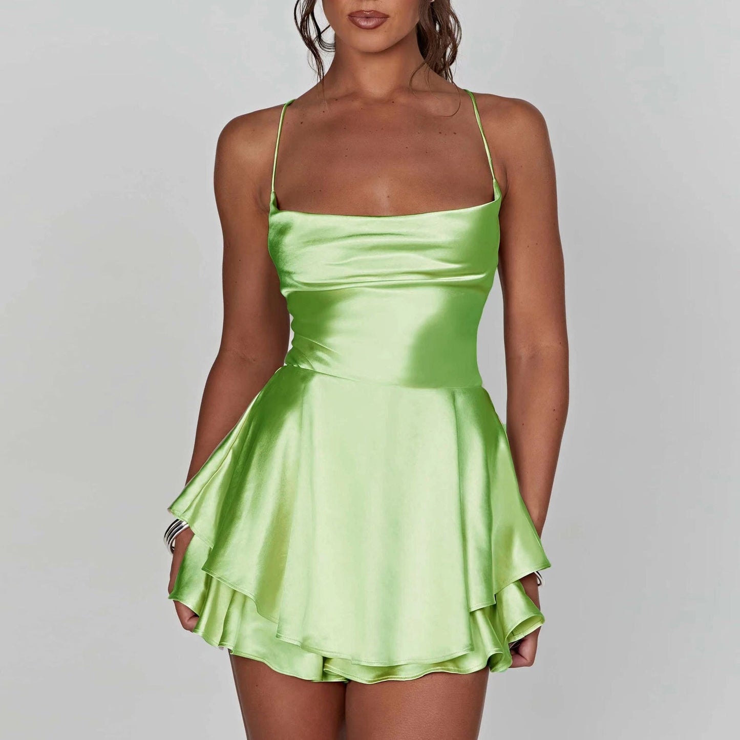 Satin Silk Women Cami Playsuit Dress Mini Romper for Summer