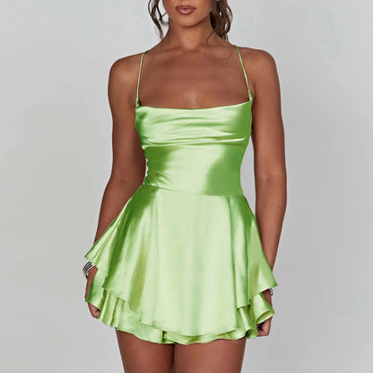 Satin Silk Women Cami Playsuit Dress Mini Romper for Summer