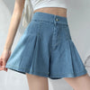 Wide Leg Pleated Women Denim Shorts