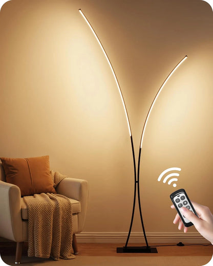 Black Arc Floor Lamp with Remote, Dual Dimmable LED Lights