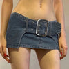 Blue jean mini skirt with silver buckle belt