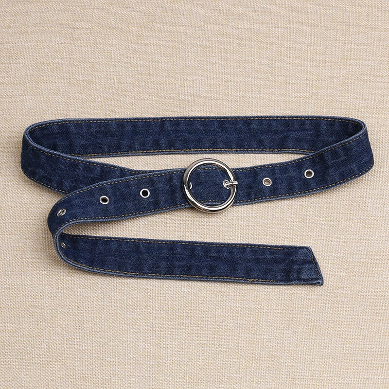 Dual Tone Round Buckle Denim Belts For Women