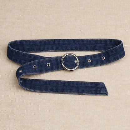 Dual Tone Round Buckle Denim Belts For Women