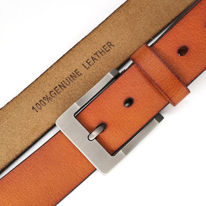 Handmade Brown Leather Belt for Men Classic Buckle