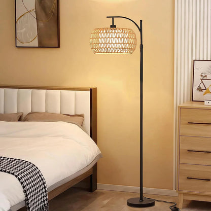Rattan Arc Floor Standing Lamp for Living Room
