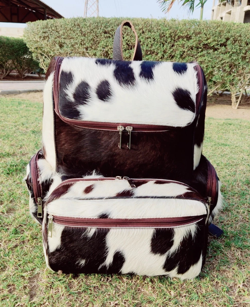 Cowhide Knapsack For Backpacking Tricolor