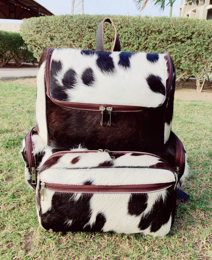 Cowhide Knapsack For Backpacking Tricolor