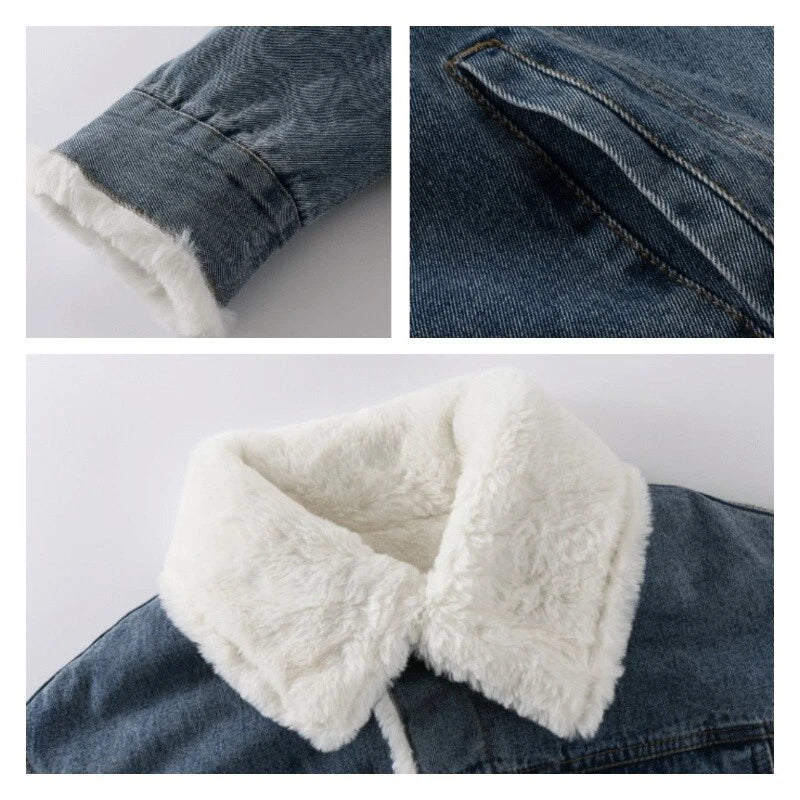 Oversized Faux Fur Lined Denim Jacket for Women