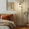 Industrial Style Black Floor Lamp with Dimmable Glass Shade for Living Room