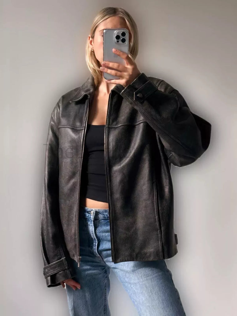 Leather Bomber Oversized Jacket Women