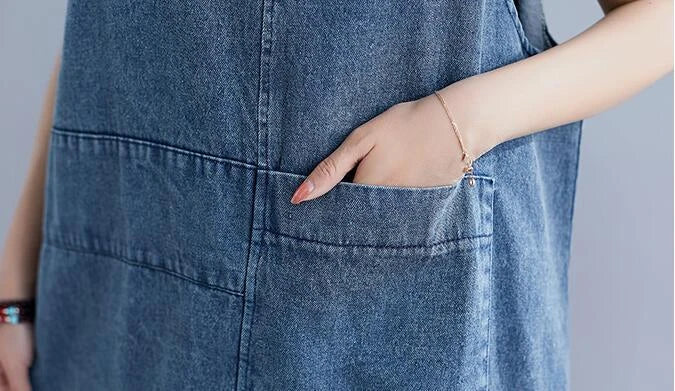 Baggy denim overall dress for women