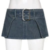 Blue jean mini skirt with silver buckle belt