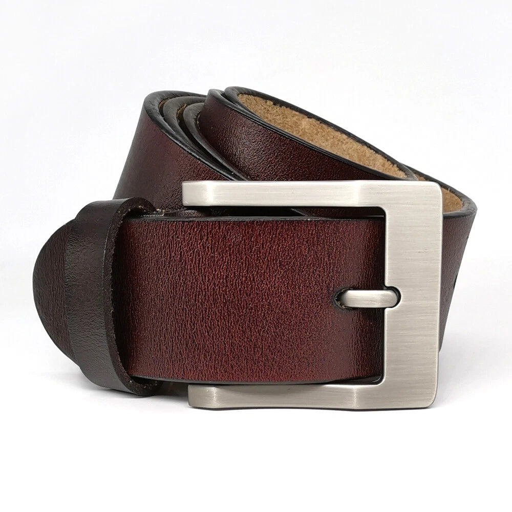 Handmade Brown Leather Belt for Men Classic Buckle