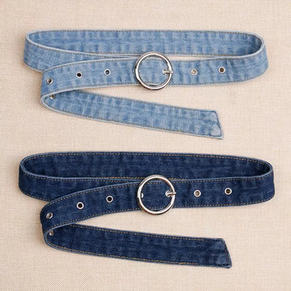 Dual Tone Round Buckle Denim Belts For Women