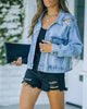 Light Blue Washed Denim Jacket with Tassel