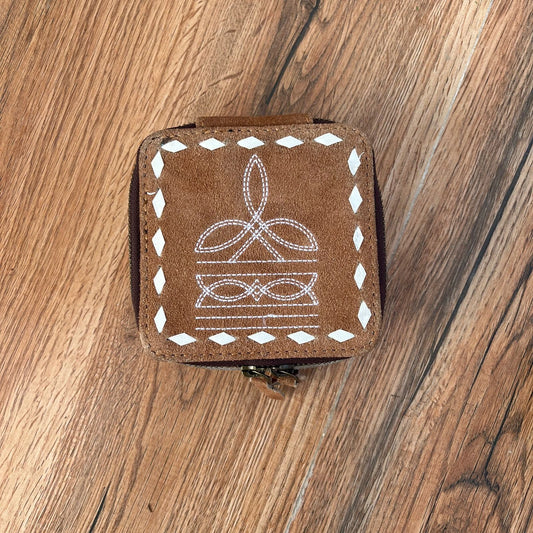Mini Boot Stitch Suede Leather Jewelry Box