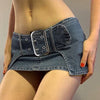 Mini denim skirt belted low waist