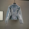 Women’s Loose Fit Cropped Jean Jacket with Tassel Details