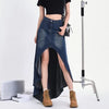 Long jeans skirt high waist asymmetrical hem design