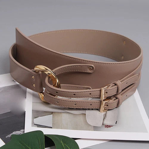 Double prong corset belt for women faux leather