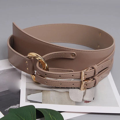 Double prong corset belt for women faux leather