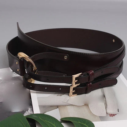 Double prong corset belt for women faux leather