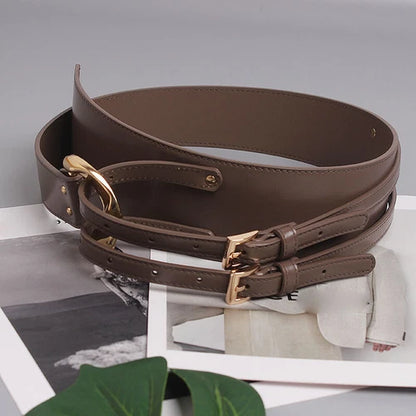 Double prong corset belt for women faux leather