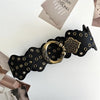 Women's retro rivets wide faux leather belt