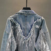 Women’s Loose Fit Cropped Jean Jacket with Tassel Details