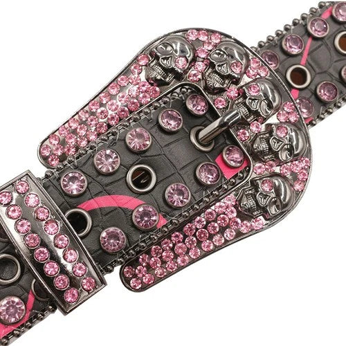 Punk leather belts with skull rhinestones