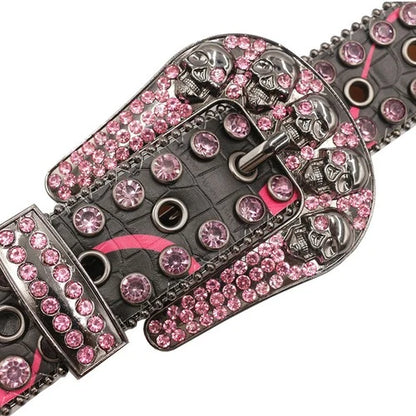 Punk leather belts with skull rhinestones