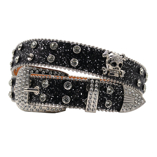 Skull rhinestone punk western belt 1