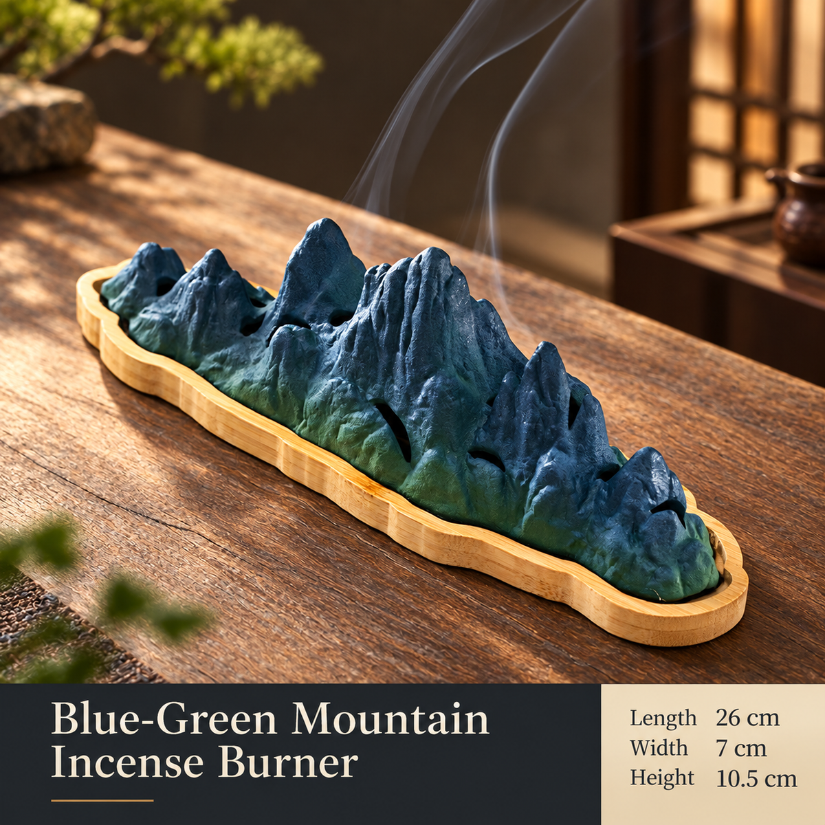 Mountain Incense Burner with Ceramic Landscape and Bamboo Base 1