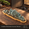 Mountain Incense Burner with Ceramic Landscape and Bamboo Base 2