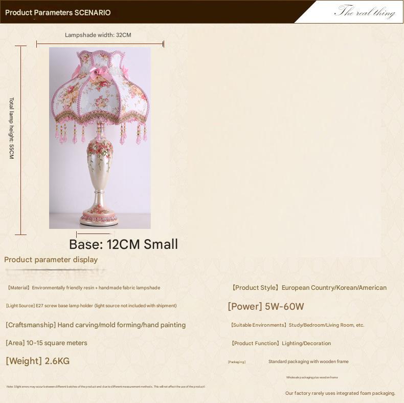 European floral fabric bedside table lamp