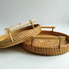 Round rattan tray set with white handles