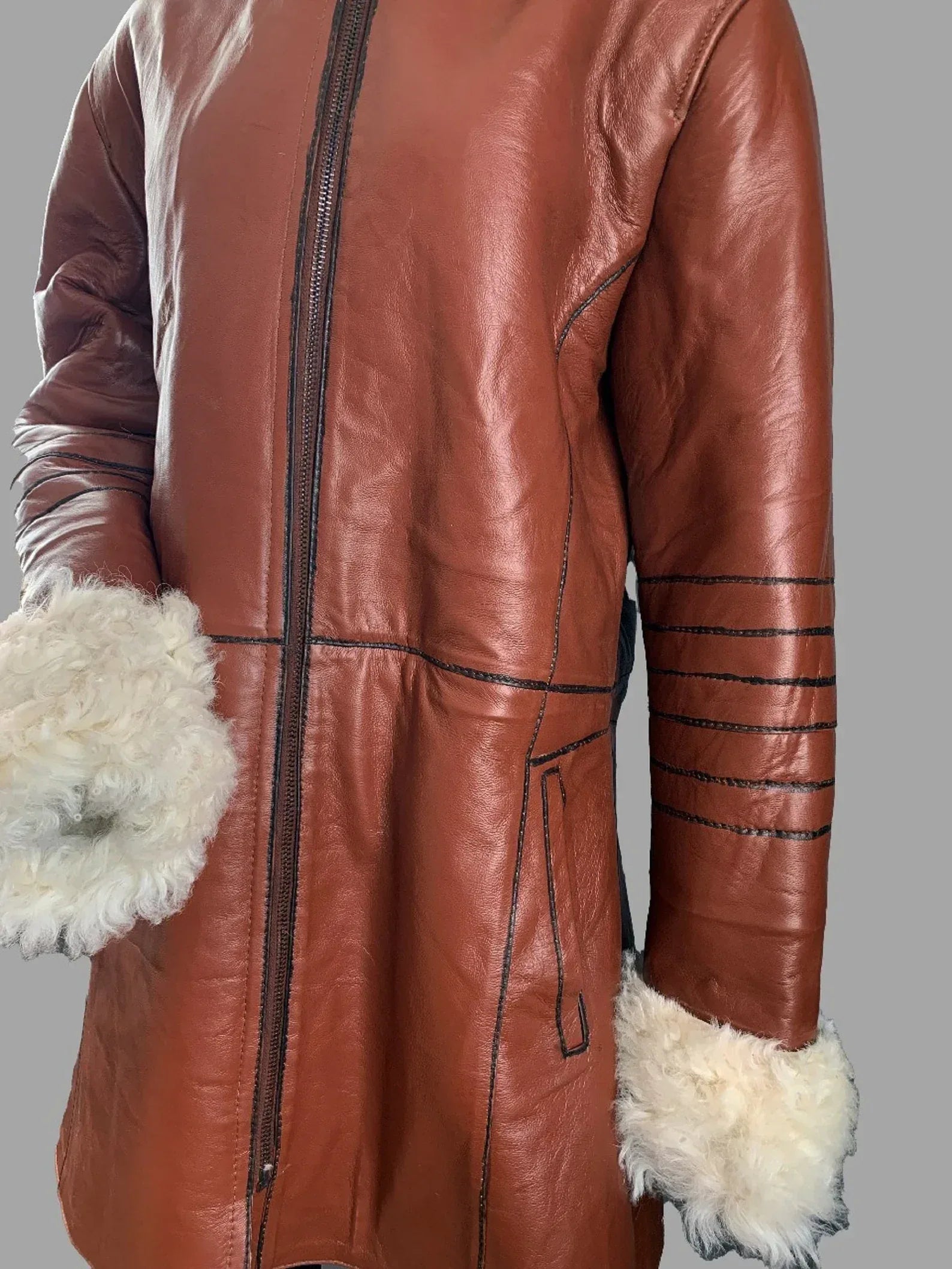 Brown Leather Jacket With Fur Womens Shearling Coat