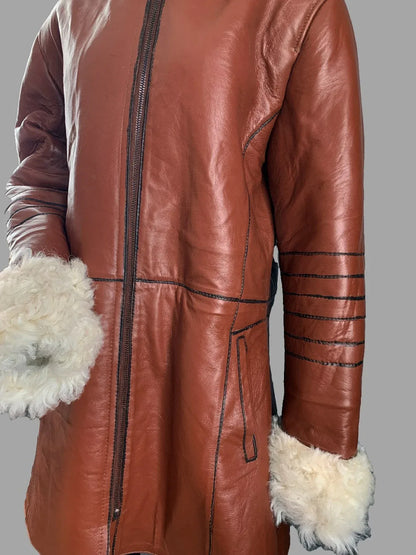 Brown Leather Jacket With Fur Womens Shearling Coat