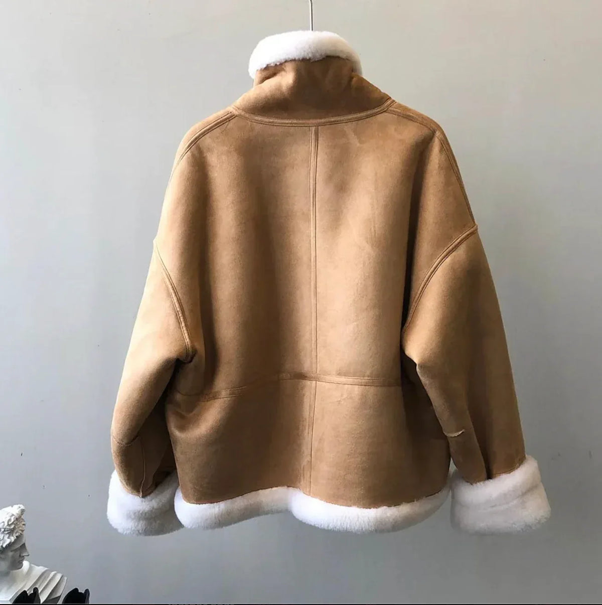 Women’s Camel Shearling Bomber Jacket With White Trim