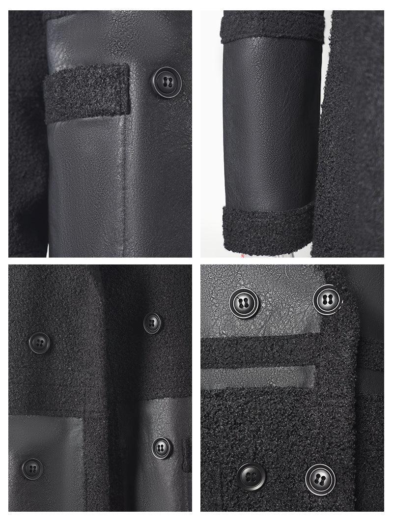 Faux Leather Coat Women Shearling Trim Mid Length Black
